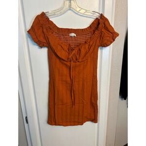 Blush orange milkmaid, smocked back, mini dress